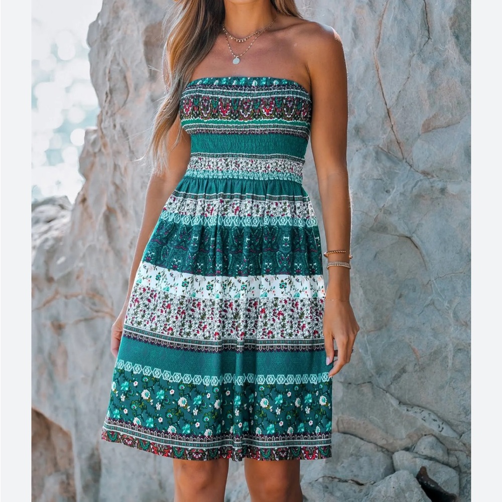 Cupshe Women’s Paisley Print Smocked Strapless Tube Dress M